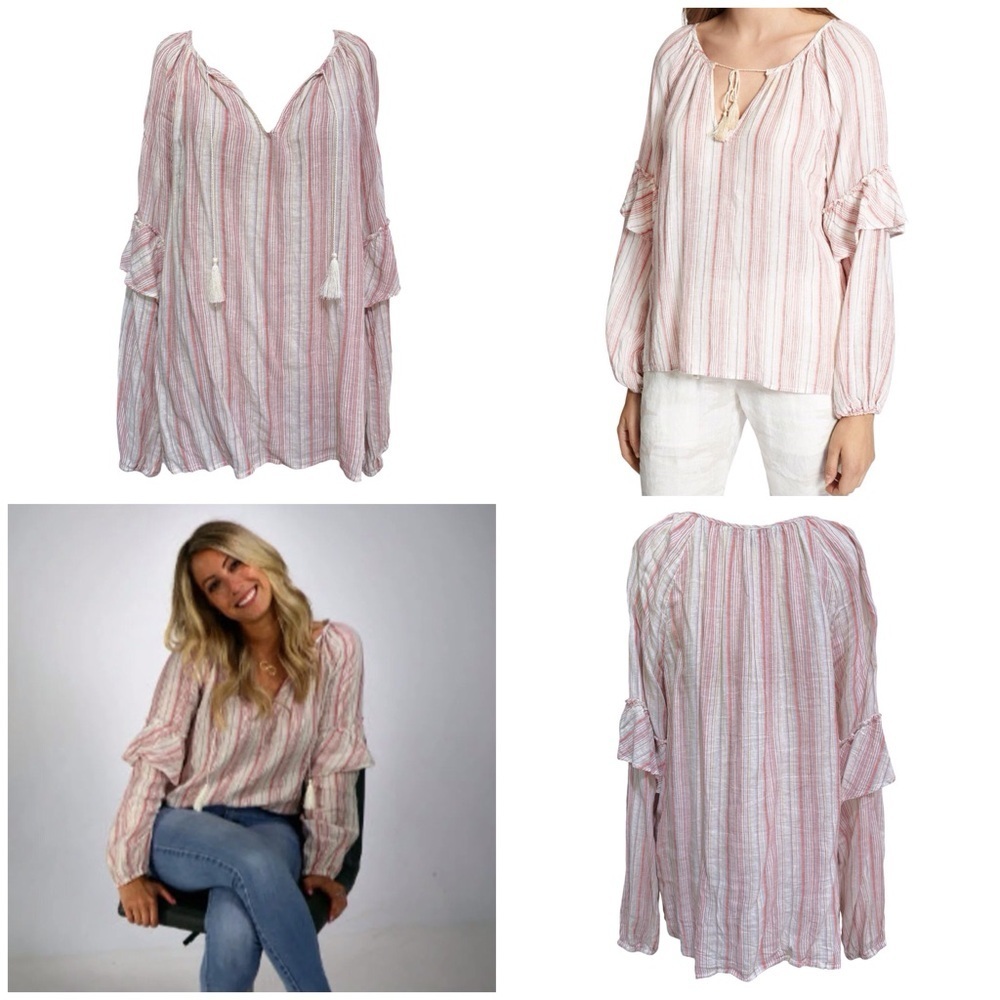 Sanctuary Yuca Boho Linen Blend Peasant Top Size XLARGE Ruffles Tiered